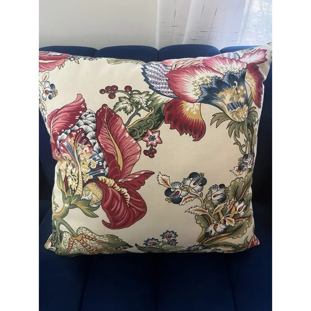 Custom Jacobean Floral Pillows Pair 18” 12” English Country Designer Fabric